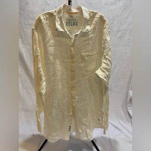 Tommy Bahama mens white 100% linen long sleeve beach shirt Sz LT